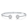 Halo Round Cut Cluster Cuff Bracelet in Rhodium-Plated Sterling Silver