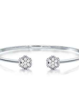 Halo Round Cut Cluster Cuff Bracelet in Rhodium-Plated Sterling Silver
