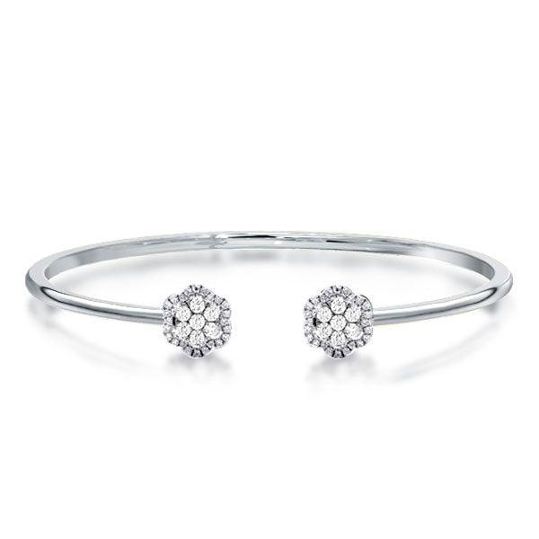 Halo Round Cut Cluster Cuff Bracelet in Rhodium-Plated Sterling Silver
