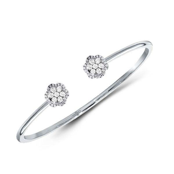 Halo Round Cut Cluster Cuff Bracelet in Rhodium-Plated Sterling Silver