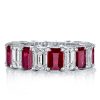 Emerald Cut Ruby Eternity Band - 925 Sterling Silver Wedding Ring