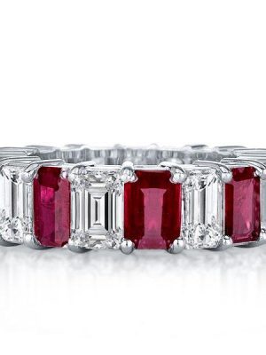 Emerald Cut Ruby Eternity Band - 925 Sterling Silver Wedding Ring