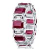 Emerald Cut Ruby Eternity Band - 925 Sterling Silver Wedding Ring