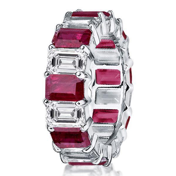 Emerald Cut Ruby Eternity Band - 925 Sterling Silver Wedding Ring