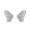 Dancing Butterfly White Sapphire Stud Earrings - 925 Sterling Silver