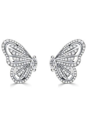 Dancing Butterfly White Sapphire Stud Earrings - 925 Sterling Silver