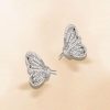 Dancing Butterfly White Sapphire Stud Earrings - 925 Sterling Silver