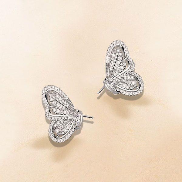 Dancing Butterfly White Sapphire Stud Earrings - 925 Sterling Silver