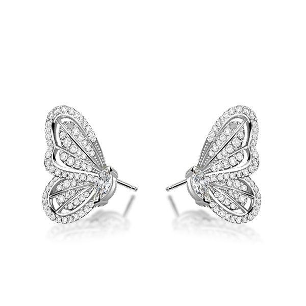 Dancing Butterfly White Sapphire Stud Earrings - 925 Sterling Silver