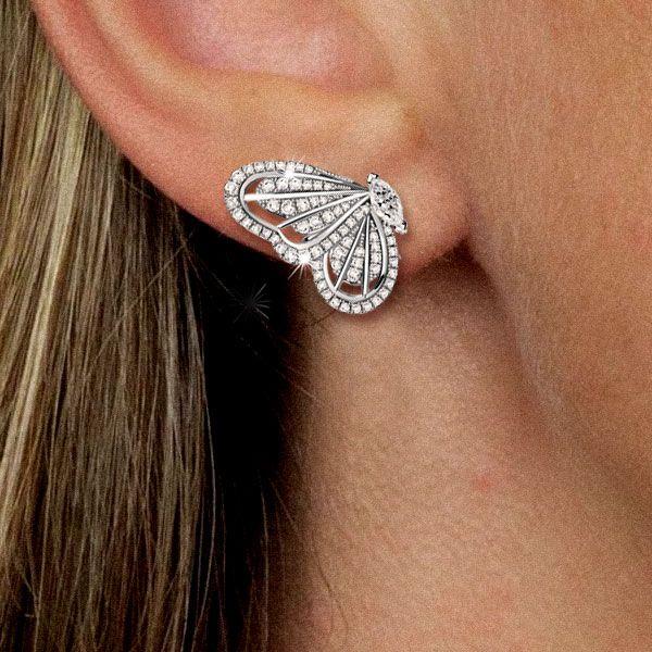 Dancing Butterfly White Sapphire Stud Earrings - 925 Sterling Silver