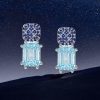 Micro Pave Emerald Cut Blue Sapphire & Aquamarine Dangle Earrings in Rhodium Plated Sterling Silver