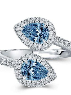 Pear Cut Twin Stone Engagement Ring in 925 Sterling Silver with Rhodium Finish