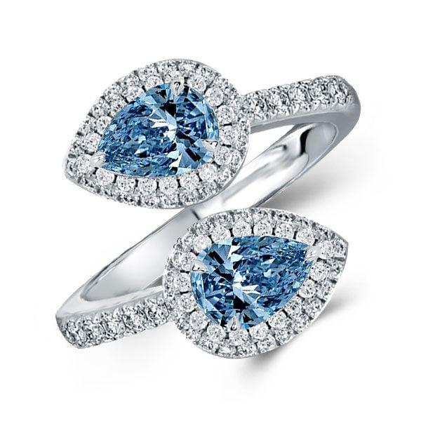 Pear Cut Twin Stone Engagement Ring in 925 Sterling Silver with Rhodium Finish