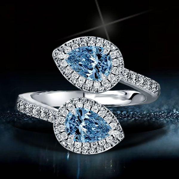 Pear Cut Twin Stone Engagement Ring in 925 Sterling Silver with Rhodium Finish