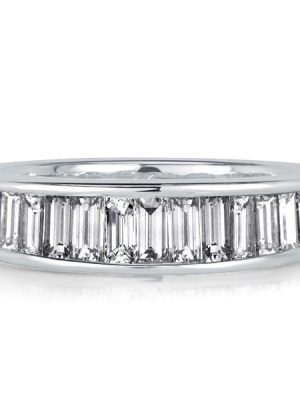Baguette Cut White Sapphire Half Eternity Band - Sterling Silver Wedding Ring