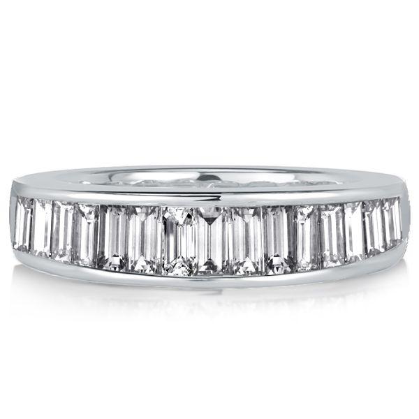 Baguette Cut White Sapphire Half Eternity Band - Sterling Silver Wedding Ring
