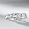 Baguette Cut White Sapphire Half Eternity Band - Sterling Silver Wedding Ring