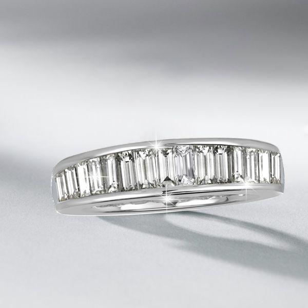 Baguette Cut White Sapphire Half Eternity Band - Sterling Silver Wedding Ring