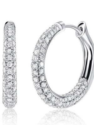 Pave Cubic Zirconia Chunky Hoop Earrings in 925 Sterling Silver