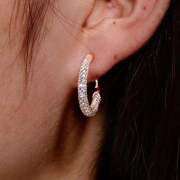 Pave Cubic Zirconia Chunky Hoop Earrings in 925 Sterling Silver