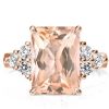 Rose Gold Emerald & Champagne Sapphire Engagement Ring - 18K Rose Gold Plated Sterling Silver