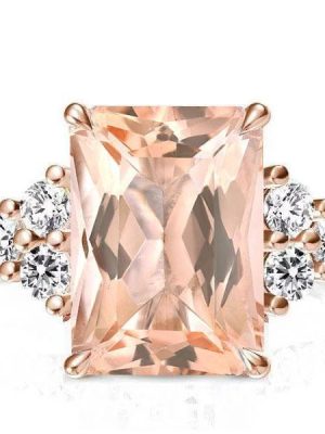 Rose Gold Emerald & Champagne Sapphire Engagement Ring - 18K Rose Gold Plated Sterling Silver