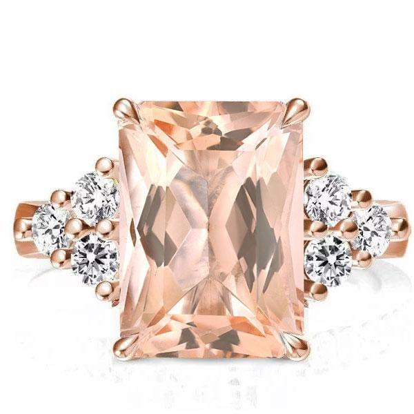 Rose Gold Emerald & Champagne Sapphire Engagement Ring - 18K Rose Gold Plated Sterling Silver