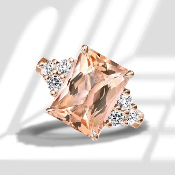 Rose Gold Emerald & Champagne Sapphire Engagement Ring - 18K Rose Gold Plated Sterling Silver