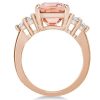 Rose Gold Emerald & Champagne Sapphire Engagement Ring - 18K Rose Gold Plated Sterling Silver