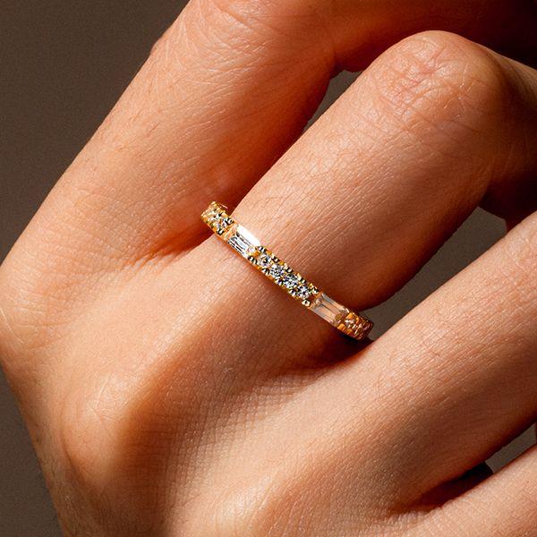 1.50 CT. TW. Half Eternity Baguette Wedding Band in 18K Gold Plated Sterling Silver