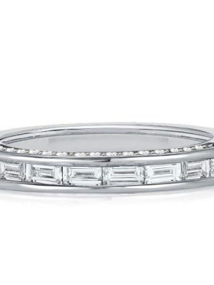 Channel Set Baguette Cut Wedding Band Ring in Sterling Silver