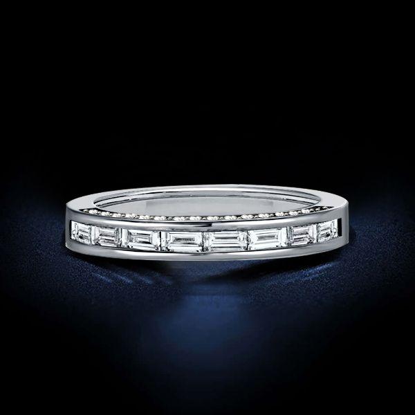 Channel Set Baguette Cut Wedding Band Ring in Sterling Silver