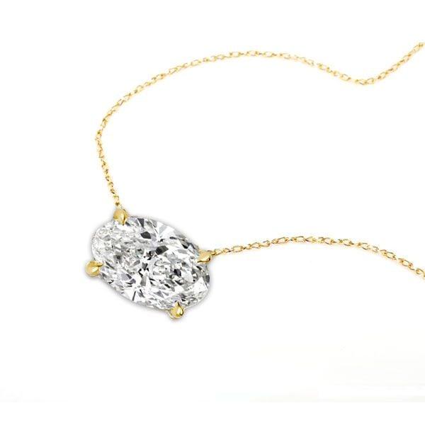18K Gold Plated Oval Cut Pendant Necklace with 3.00 CT. TW Stones