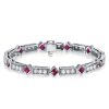 Vintage Princess Cut Ruby Tennis Bracelet for Women in Rhodium Plated Sterling Silver