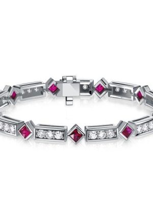 Vintage Princess Cut Ruby Tennis Bracelet for Women in Rhodium Plated Sterling Silver