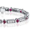 Vintage Princess Cut Ruby Tennis Bracelet for Women in Rhodium Plated Sterling Silver