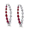Pear Cut Ruby Inside-Out Hoop Earrings for Women in Rhodium-Plated Sterling Silver
