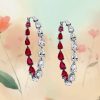 Pear Cut Ruby Inside-Out Hoop Earrings for Women in Rhodium-Plated Sterling Silver