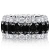 Black Sapphire Oval Cut Triple Row Wedding Band for Women in Sterling Silver