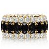 Black Sapphire Oval Cut Triple Row Wedding Band for Women in Sterling Silver