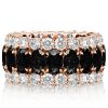 Black Sapphire Oval Cut Triple Row Wedding Band for Women in Sterling Silver