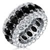 Black Sapphire Oval Cut Triple Row Wedding Band for Women in Sterling Silver