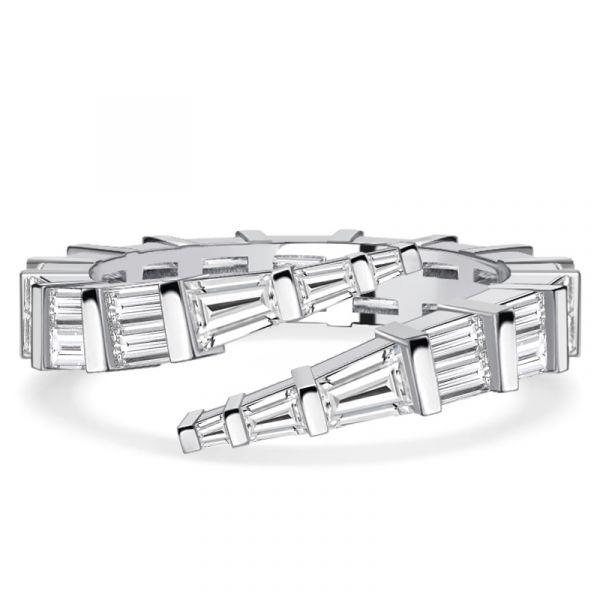 Baguette Cut Sterling Silver Bypass Ring - Travel & Wedding Jewelry