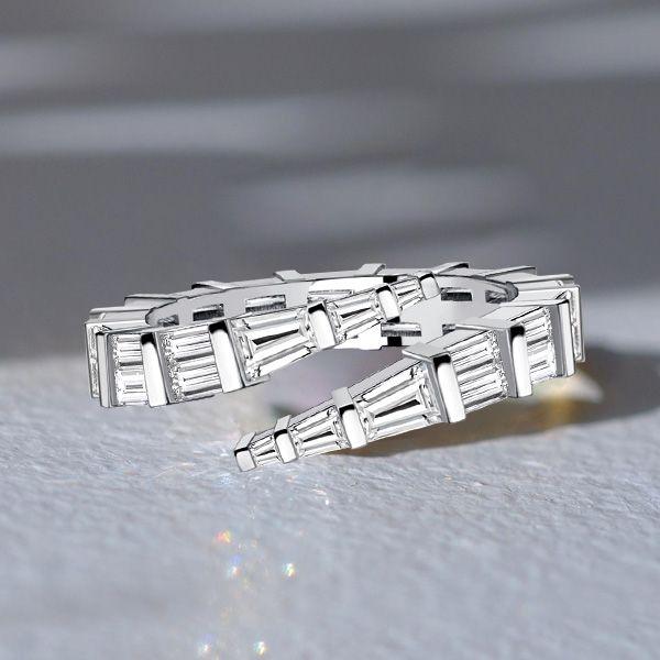 Baguette Cut Sterling Silver Bypass Ring - Travel & Wedding Jewelry