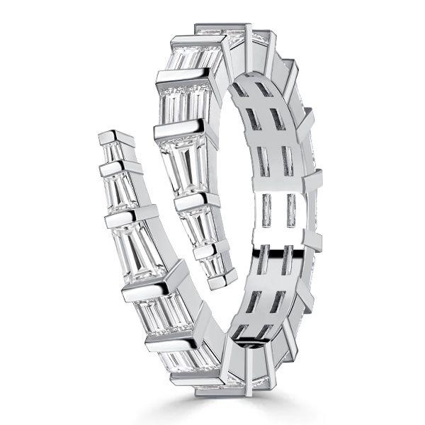 Baguette Cut Sterling Silver Bypass Ring - Travel & Wedding Jewelry