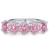 Five Stone Pink Sapphire Wedding Band in Sterling Silver with Cushion Cut Stones