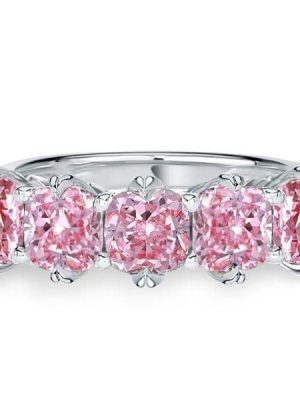 Five Stone Pink Sapphire Wedding Band in Sterling Silver with Cushion Cut Stones