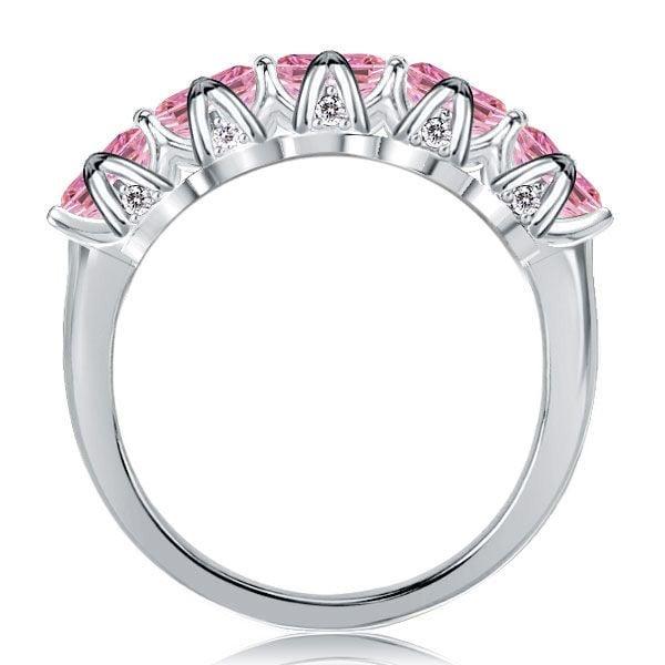 Five Stone Pink Sapphire Wedding Band in Sterling Silver with Cushion Cut Stones