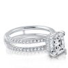 Sterling Silver Double Row White Sapphire Engagement Ring Wedding Band Set