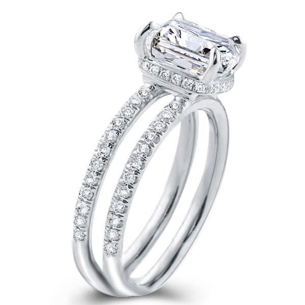 Sterling Silver Double Row White Sapphire Engagement Ring Wedding Band Set